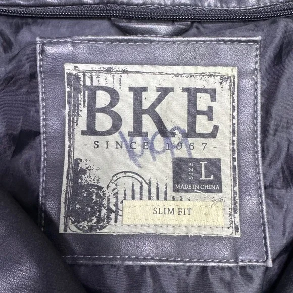 BKE Men's Faux Leather Jacket Dark Gray Size Large Slim Fit Motorcycle Biker - Picture 8 of 13